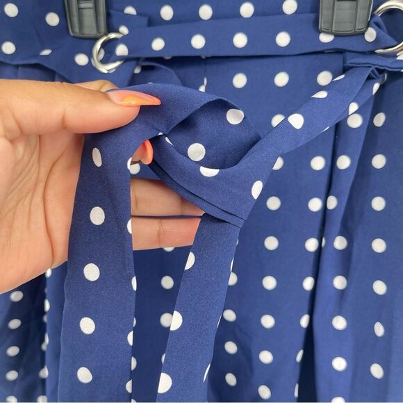 Zara Navy Blue Polka Dot Skort Size M – Pleated Front, Tie Belt, Lightweight - Picture 4 of 9